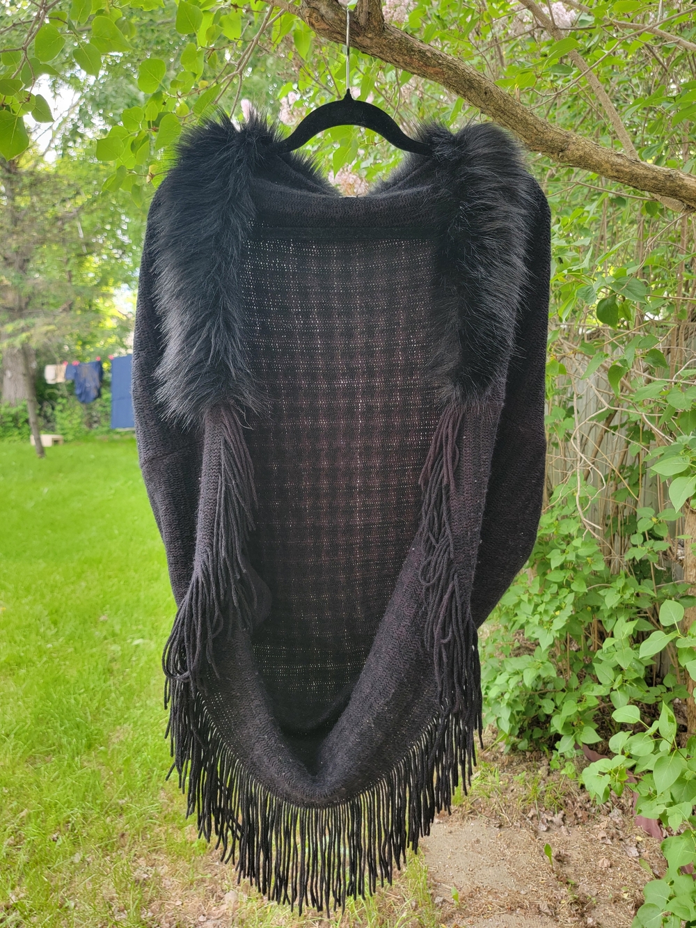 BLACK FAUX FUR TRIM CARDIGAN
